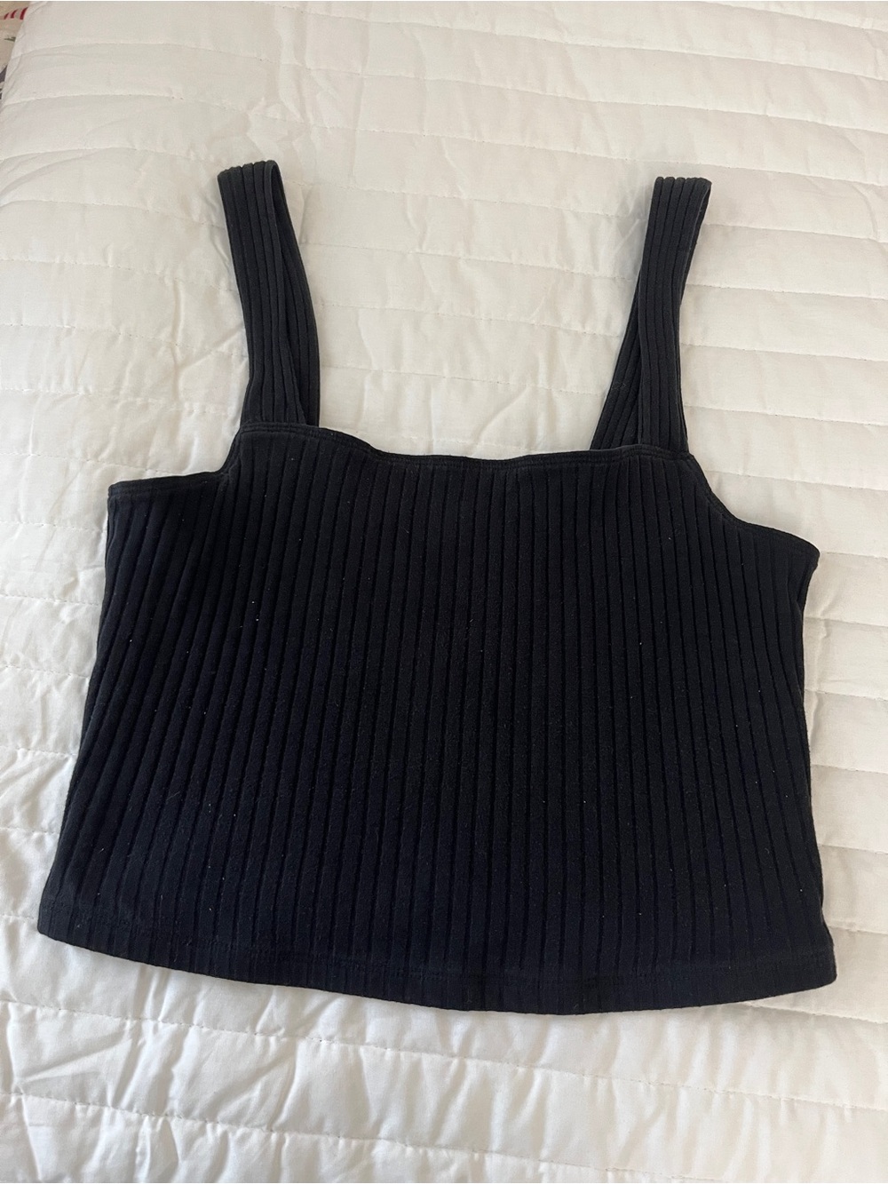 Black Ribbed knit Square Neck Tank